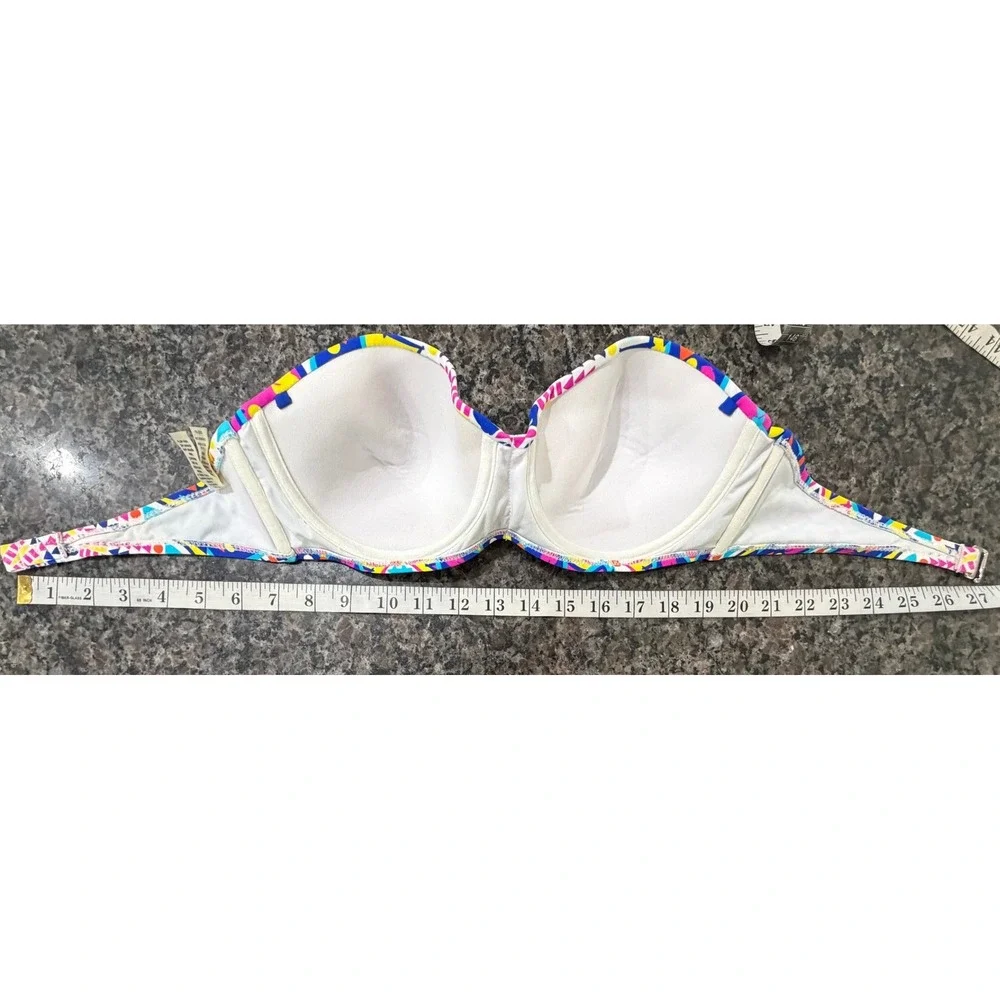 Heat Swimwear Women Multi Color Geometric Mandala Underwire Bandeau Bikini Top L